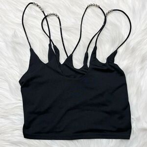 SHEIN Double Strap Beaded Crop Top Black and Silver Size XS